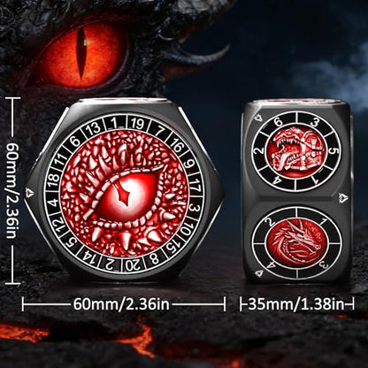 ZHOORQI 8-in-1 DND Dice Set – Metal Spinner Dice with Dual D20, 3D Monster Engravings & Smooth Spinning – Perfect for TTRPG, D and D Dungeons and Dragons Gifts (Black Dice-Red) - color: Black Red