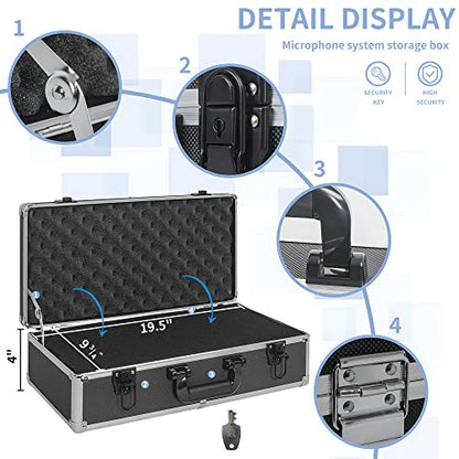 20 Inch Hard Carrying Case Ideal for Wireless Mic System Storage & Camera Gear Transportation, Aluminum Alloy Sturdy Build, Customizable Pre-Diced Foam, Black - size: Inner：19.6''X 9.6''X 5.6''