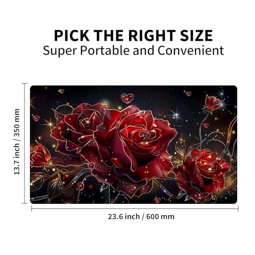 Large Gaming Playmat Compatible with MTG, Seamless Card Game Mat with Stitched Edges, 23.6 x 13.7 in Natural Rubber Desk Pad with Transparent Drawstring Bag, Flowers Roses - color: Flowers Roses, size: 24"X14" Regular
