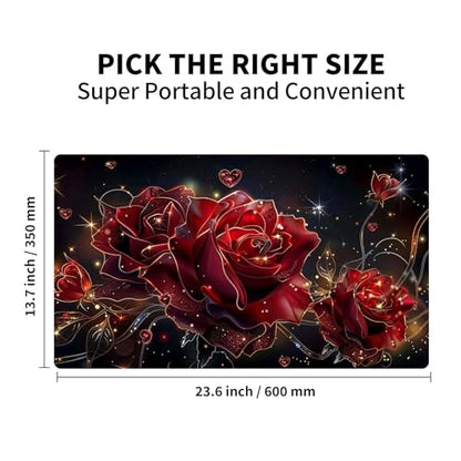 Large Gaming Playmat Compatible with MTG, Seamless Card Game Mat with Stitched Edges, 23.6 x 13.7 in Natural Rubber Desk Pad with Transparent Drawstring Bag, Flowers Roses - color: Flowers Roses, size: 24"X14" Regular