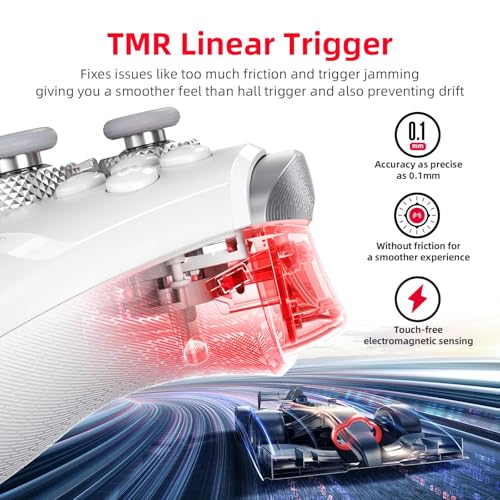 BEITONG KP40 Elite Controller with Adjustable TMR Stick & Trigger White | Force Ajustable TMR Joystick, TMR Triggers, Optical Buttons,1000Hz Polling Rate, 6 Axis, Turbo Control
