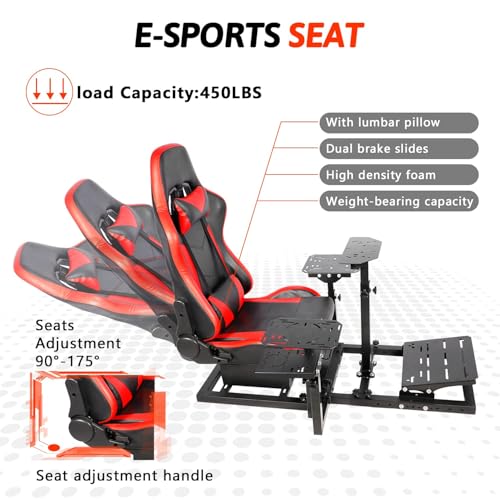 Gazzyt Flight Racing Simulator Cockpit Stand with Red Seat Fit for Logitech G29 G920 G923 X52 for Thrustmaster Hotas race car seat without Steering Wheel, Pedals, shifters, Keyboard and Flight Stick