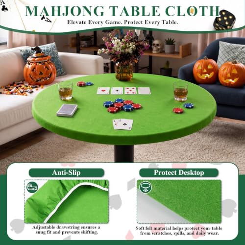 Newwiee Grass Green 36 Inch Felt Card Game Tablecover Round 36in to 48in Tablecloth Poker Table Cover Round Elastic Table Mat for Playing Cards Mahjong - color: Grass Green