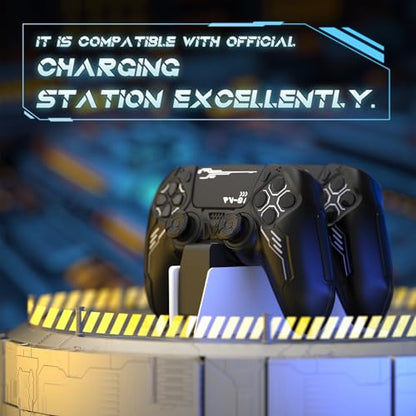 PlayVital Mecha Edition Silicone Cover Compatible with ps5 Controller with 2 Joystick Caps and 6 Stickers, Shockproof Non-Slip Grip Protector Accessories, Fits for ps5 Charging Station - Black - color: Black