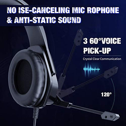 Gaming Headset with Microphone, Noise Canceling Headphones with 3D Surround Sound Stereo, Soft Earmuff & RGB LED Light, Over-Ear Game Headphones for PC, PS4, Xbox One, PS5, Mac, Laptop-Black