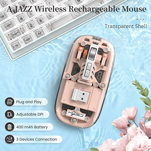 A.JAZZ Wireless Bluetooth5.1&2.4G Mini Lightweight Mouse,Transparent Clear Cool,Rechargeable Silent Computer Mice,Nano USB C Receiver,LED Battery Magic Silm for Office/PC/Mac/Laptop/Apple/ipad(Pink) - color: Pink