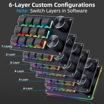 Koolertron Macro Programmable Keypad, One Handed Programmable Mechanical Keyboard, RGB Blue Switch Hot Swappable, 12 Keys 2 Knob Backlit Keypad for Working and Gaming, Black - size: 12-key (2 Knob)