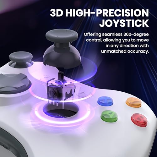 KIWITATA Wireless USB Controller for Xbox 360 & Slim/PC - 2.4GHz Enhanced Upgraded Remote Joystick Gamepad Controller Compatible with Windows 7/8/10/11 White