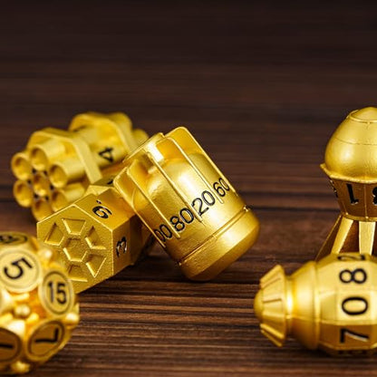 UDIXI Metal Dice Set D&D 7PCS RPG Polyhedral Metal DND Dice Set Gold Finish | Bomb Shape, Solid Metal, Cool Design, Leather Pouch Packaging, for Dungeons and Dragons Role Playing Games Tabletop Game - color: Golden Black