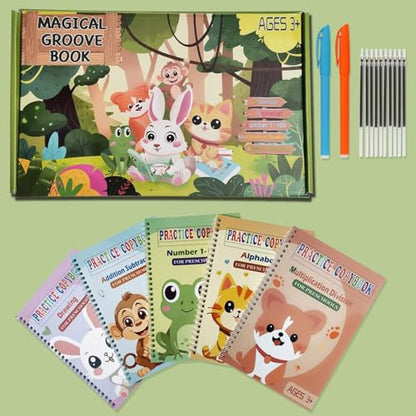 Reusable Grooved Handwriting Workbooks,Magic Copybook,Magic Writing Practice copy books, to help children improve their handwriting ink Practice Age 3-8 Calligraphy for kids(Animal edition) - style: Animal edition