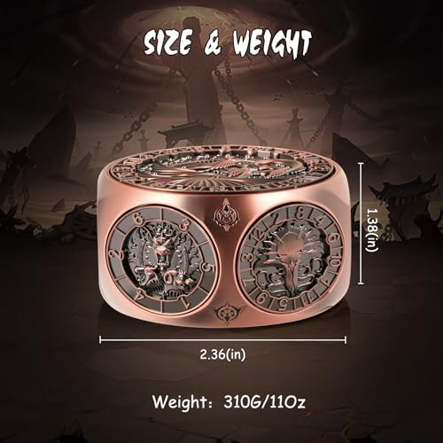 DNDND Copper 8-in-1 Spinner Dice with Dual D20 - Monster Themed Hexagonal Metal Dice for Dungeons and Dragons D&D, TTRPG with Collectible Gift Tin - color: Copper