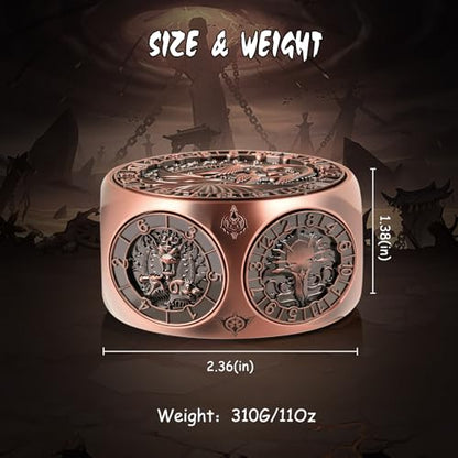 DNDND Copper 8-in-1 Spinner Dice with Dual D20 - Monster Themed Hexagonal Metal Dice for Dungeons and Dragons D&D, TTRPG with Collectible Gift Tin - color: Copper