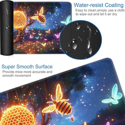 for MTG Game Playmat - 24 x 14 inches with Dices and Storage Bags, Non-Slip Base for TCG and Board Game Card Mats, Trading Card Games Mat, Bee Hives and Butterflies Pattern Collectible Card Playmats - color: Jv-playmat-p7-1-d116