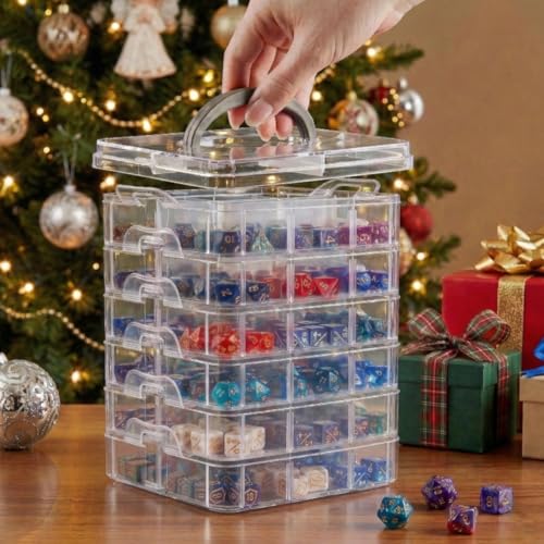 PUGED DND Dice Storage Box with Removable Dividers Polyhedral Dice Plastic Organizer Holding Up To 1800 Dices Craft Bead Compartment Container for Sewing, Jewelry, Art, DIY (6 layers) - size: 6 layers