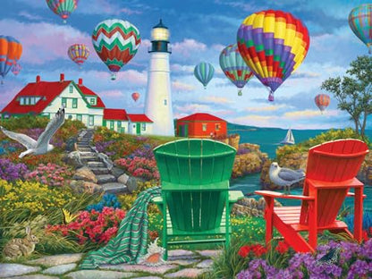 Bits and Pieces – Large 300 Piece Jigsaw Puzzle for Adults – The Lighthouse - Colorful Hot Air Balloons Jigsaw Puzzle by Iris Sage, Completed Puzzle Size: 18" x 24"