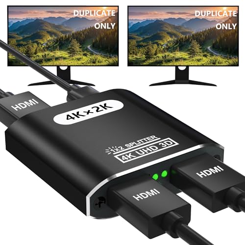 HDMI Splitter 1 in 2 Out, 4K HDMI Splitter for Dual Monitors Supports 3D Full HD 1080P Aluminum Dual Monitor Compatible for PS4 Fire Stick HDTV(1 Source to 2 Displays) - color: Black