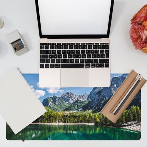 Desk Mat, Lake Mountain Landscape Desk Pad, The Alps Large Gaming Mouse Pad for Desk, 31.5"x15.7" Extended Big Computer Keyboard Mouse Pad with Non-Slip Base and Stitched Edge - color: Lake Mountain Landscape