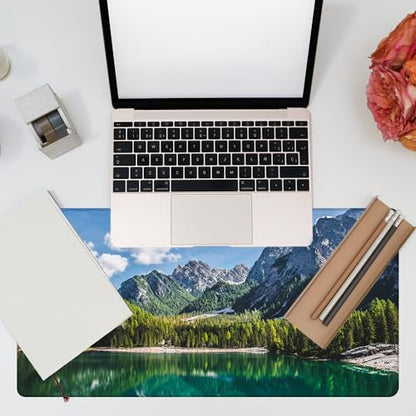 Desk Mat, Lake Mountain Landscape Desk Pad, The Alps Large Gaming Mouse Pad for Desk, 31.5"x15.7" Extended Big Computer Keyboard Mouse Pad with Non-Slip Base and Stitched Edge - color: Lake Mountain Landscape