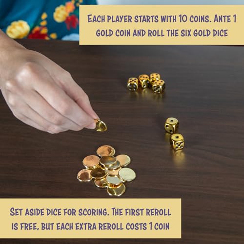 Continuum Games Farkle Go 4 Gold Dice Game, Family & Party, Push Your Luck | for 2+ Players, Ages 8+, Win Gold Coins, Dice Set & Score Sheets, Easy to Learn & Quick to Play