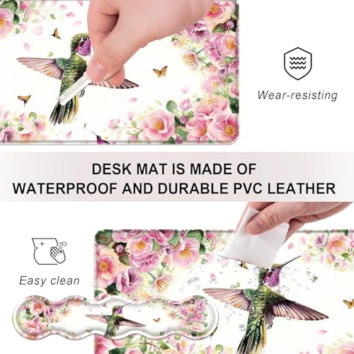 Mouse Pad,Large Desk Mat Set, 4in1 XL Mousepad + Keyboard Wrist Rest+Mouse Wrist Rest+Coaster with Ergonomic Desk Pad for Home Office Table Computer Cover -Flower Hummingbird - color: Flower Hummingbird