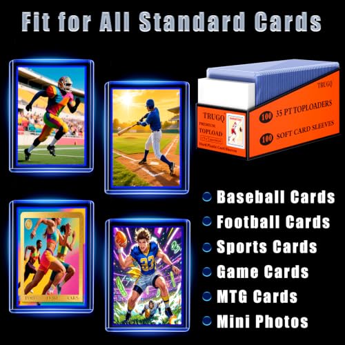 200 Card Sleeves Top Loads for Cards,3"X4"Baseball Card Protectors,Toploaders Hard Plastic for Trading Game Sports Football Cards(100 Hard Protectors +100 Soft Sleeves - size: 100 Hard Sleeves+100 Soft Sleeves