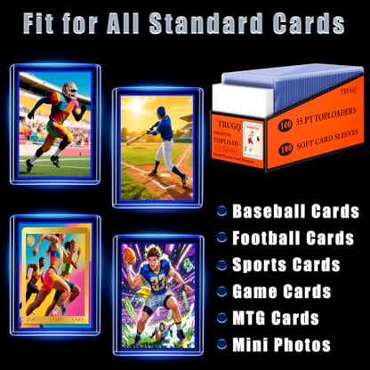 200 Card Sleeves Top Loads for Cards,3"X4"Baseball Card Protectors,Toploaders Hard Plastic for Trading Game Sports Football Cards(100 Hard Protectors +100 Soft Sleeves - size: 100 Hard Sleeves+100 Soft Sleeves