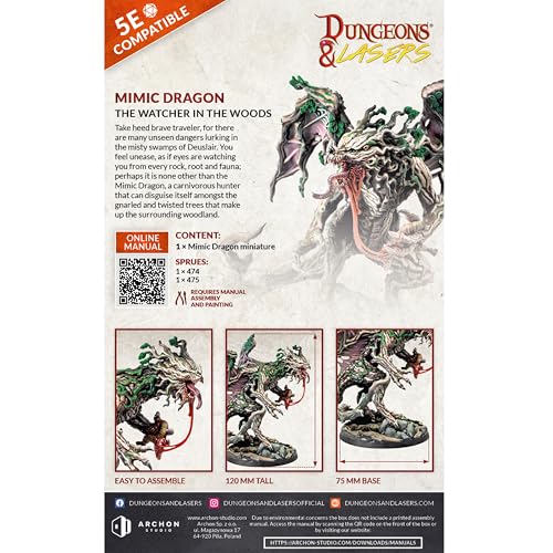 Dungeons & Lasers Mimic Dragon Miniature Figure - Tall 5" Height with Scenic Base - 5E Compatible for use with DND and Tabletop RPG Games - Highly Detailed and Unpainted