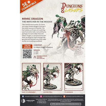 Dungeons & Lasers Mimic Dragon Miniature Figure - Tall 5" Height with Scenic Base - 5E Compatible for use with DND and Tabletop RPG Games - Highly Detailed and Unpainted