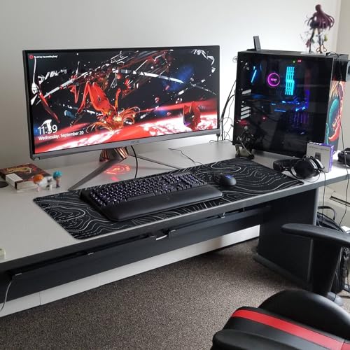 Gaming Mouse Pad Large 31.5 x 11.8in Topographic Keyboard Mousepad for Non-Slip Base and Stitched Edge, Extended Desk Pad XL Desk Mat (Black) - color: Black