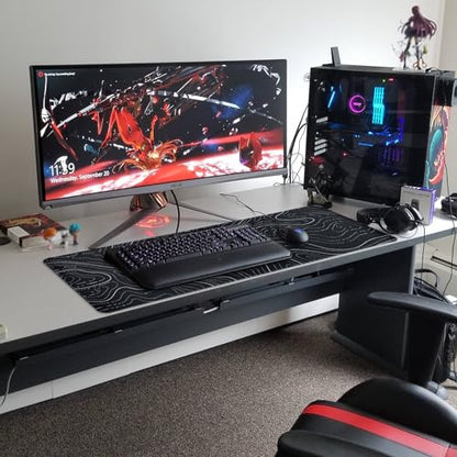Gaming Mouse Pad Large 31.5 x 11.8in Topographic Keyboard Mousepad for Non-Slip Base and Stitched Edge, Extended Desk Pad XL Desk Mat (Black) - color: Black