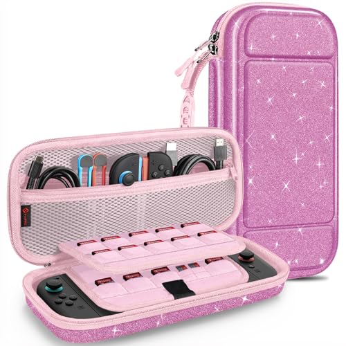FINTIE Carrying Case for Nintendo Switch 2 (2025), Shockproof Hard Shell Switch 2 Case, Protective Cover Travel Bag with 19 Game Card & 2 Micro SD Card Slots & Inner Pocket, Glittering Purple - color: Glittering Purple