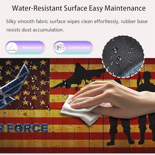 US Air Force Patriotic Large Mouse Pad, Wooden American Pride Flag Desk Mat | Keyboard Mat Stitched, 31.5" x 11.8", Military Soldier Fighter Jet Silhouette, Rustic Wood Grain, Man Cave Veteran Gift - color: Vibrant Design J11K