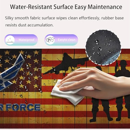 US Air Force Patriotic Large Mouse Pad, Wooden American Pride Flag Desk Mat | Keyboard Mat Stitched, 31.5" x 11.8", Military Soldier Fighter Jet Silhouette, Rustic Wood Grain, Man Cave Veteran Gift - color: Vibrant Design J11K