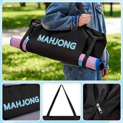 Abbylike 28x9 Inches Mahjong Bag for Rolled Mat Tiles Racks Pushers Accessories Empty Mahjong Tote Bag with Zipper Closure Outer Pockets Lining Large Capacity(Black,Canvas) - color: Black