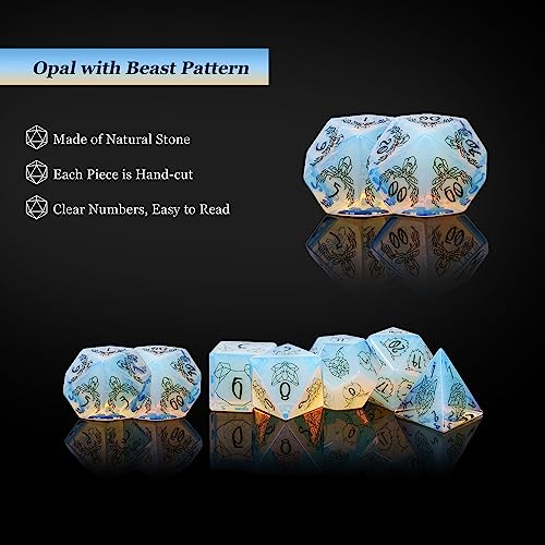 UDIXI Opal Stone DND Dice Set Gemstone Dice Set D&D for RPG Tabletop Games | Natural Stone, Premium Gift Box, DM Gift, for Dungeons and Dragons Role Playing Games - color: Opal- Beast