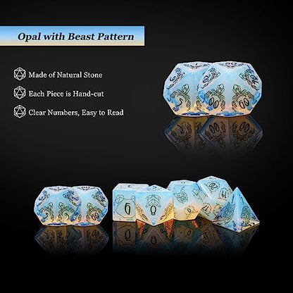 UDIXI Opal Stone DND Dice Set Gemstone Dice Set D&D for RPG Tabletop Games | Natural Stone, Premium Gift Box, DM Gift, for Dungeons and Dragons Role Playing Games - color: Opal- Beast