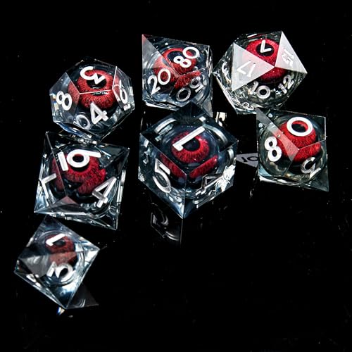 FugaCity Dice Set,Handmade Sharp Edge 7 Piece Resin Dice-Dungeon&Dragons Polyhedral Dice Set, D&D Dice Set with Gift Dice Case for RPG MTG Table Games - color: A-silver Red