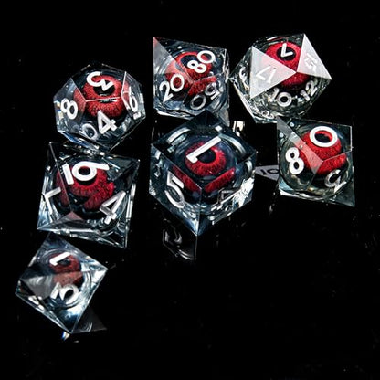 FugaCity Dice Set,Handmade Sharp Edge 7 Piece Resin Dice-Dungeon&Dragons Polyhedral Dice Set, D&D Dice Set with Gift Dice Case for RPG MTG Table Games - color: A-silver Red