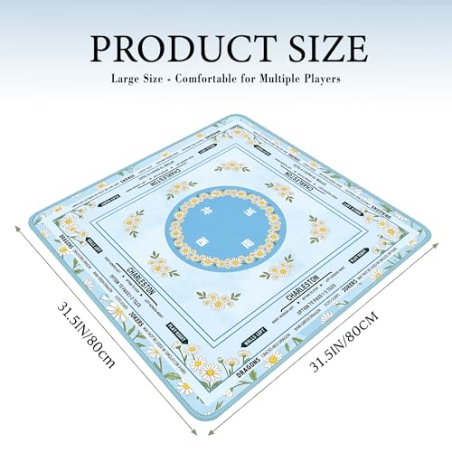 Crease-Free Mahjong Mat For Table American Mah Jongg Mats with Portable Bag Noise Reduction Non-Slip Table Cover 31.5*31.5in Large Waterproof Neoprene Pad For Poker Board Mah Jong Game Card Mahjongg - color: Daisy-1