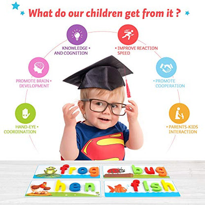 KMUYSL Learning Toys for 3 4 5 6 Years Old Boys and Girls - See & Spell CVC Word Builders with Alphabet Cards for Kids, Preschool Learning Activities Toys, Idea Birthday Gifts for Age 3-5 4-6 Kids