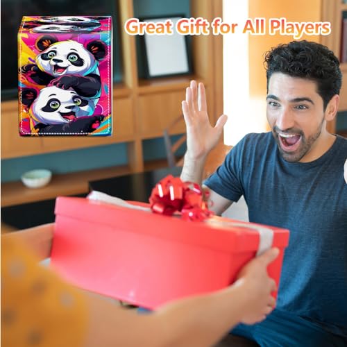 Card Deck Box, Card Storage Box Fits 100+ Single Sleeved Cards, Large Capacity PU Leather Card Storage Box with Strong Magnet for Magic Commander TCG CCG, Cute Panda Playing - color: Cute Panda Playing