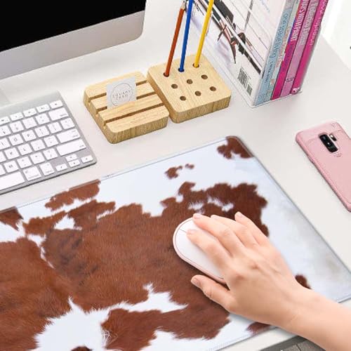Brown Cowhide Print Gaming Mouse Pad, Extended Large Mouse Mat Desk Pad, Big Computer Keyboard Desk Pad, Stitched Edges Mousepad, 3mm Thick Long Non-Slip Rubber Base Mice Pad, 31.5 X 11.8 Inch - color: Brown Cowhide Print