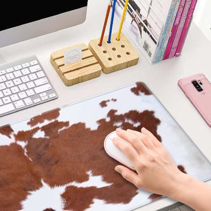 Brown Cowhide Print Gaming Mouse Pad, Extended Large Mouse Mat Desk Pad, Big Computer Keyboard Desk Pad, Stitched Edges Mousepad, 3mm Thick Long Non-Slip Rubber Base Mice Pad, 31.5 X 11.8 Inch - color: Brown Cowhide Print