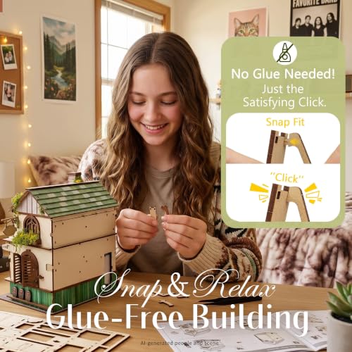 No Glue Needed DIY 3D Miniature House Kit for Adults | Beginner-Friendly,No Glue Snap-Fit Assembly,Atmospheric lighting,Step-by-Step Manual,Gift for for Family and Friends
