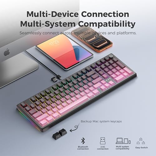 LUMI101 Wireless Mechanical Keyboard,Full-size keyboard with numeric keypad，Tri-Mode BT5.0/2.4GHz/USB-C Hot Swappable Custom Keyboard,RGB Backlit Computer Gaming Keyboards for PC/Tablet/PS/Xbox(Pink) - color: Pink
