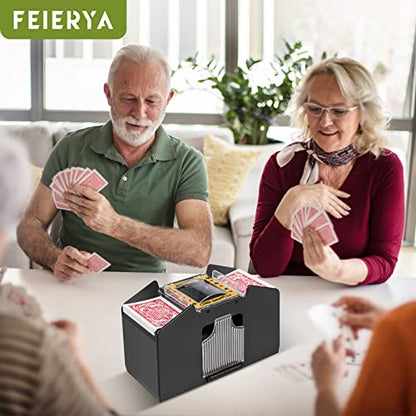 FEIERYA Automatic Card Shuffler 2/1/4/6 Deck,Battery-Operated Electric UNO Poker Shuffler,Playing Card Shuffler for Home Card Game,Travel - size: 4 Decks