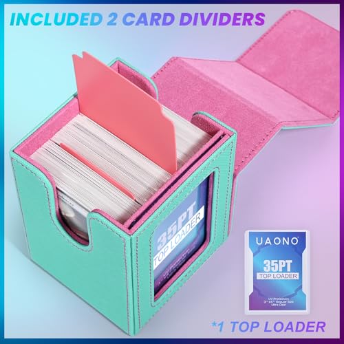 UAONO Card Deck Box for MTG Commander, Fits 100 Double-Sleeved Cards | Independent Commander Display, Magnetic Deck Case for Magic the Gathering TCG, 2 Dividers & 1 Top Loader (Turquoise/Pink) - color: A-Turquoise&Pink