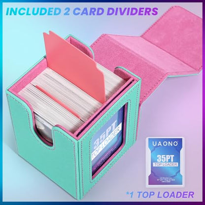 UAONO Card Deck Box for MTG Commander, Fits 100 Double-Sleeved Cards | Independent Commander Display, Magnetic Deck Case for Magic the Gathering TCG, 2 Dividers & 1 Top Loader (Turquoise/Pink) - color: A-Turquoise&Pink