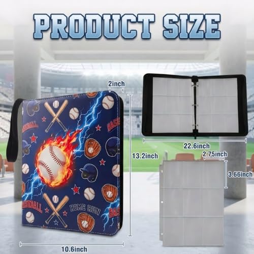 Trading Card Binder 9 Pocket, Blue Baseball Card Binder Holds 900 Cards with 50 Removable Sleeves, Waterproof PU Leather with Zipper Card Collector Album Book Compatible with TCG Cards - color: Blue Baseball