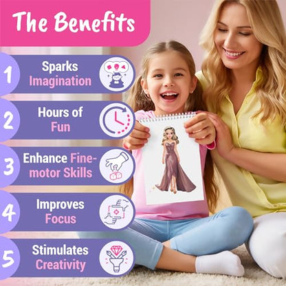 Sticker Dress Up Glamour Book for Girls – Fashion Design Activity | Includes paper dolls, style guides, and reusable stickers to spark creativity. Perfect for little designers ages 5 and up. - color: Sticker Dress Up Fashion Glamour
